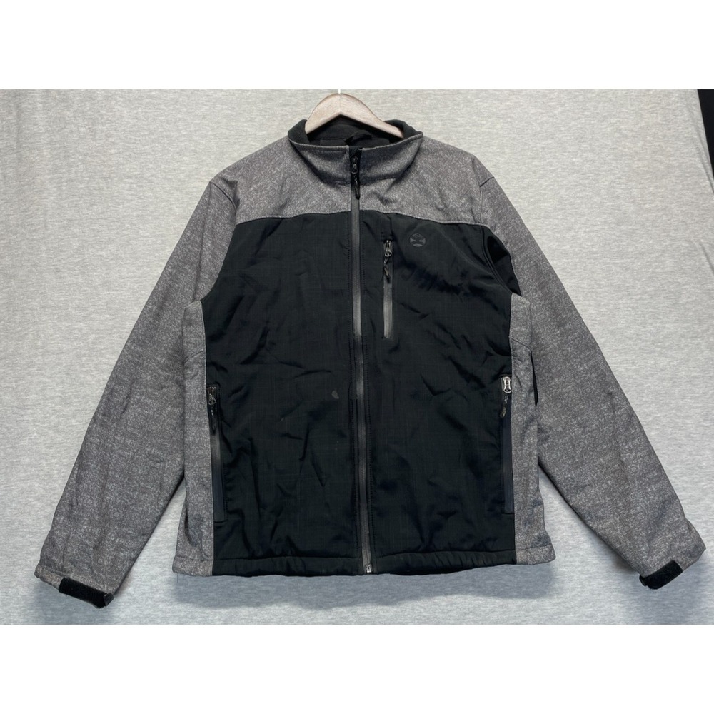 Hooey SoftShell Jacket Mens Large Black Gray Colorblock Logo Mock Neck Full Zip
